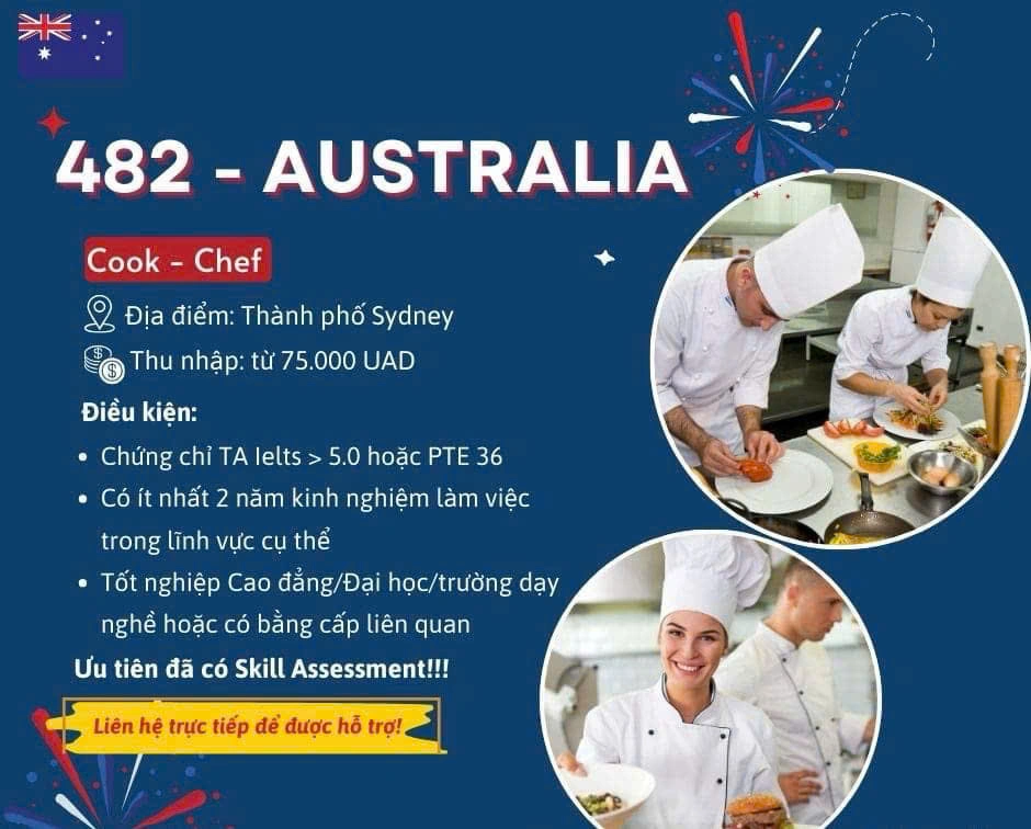 TUYỂN DỤNG VISA 482 ÚC – NGÀNH BẾP (COOK / CHEF)  Cơ hội làm việc & định cư tại Sydney, Australia