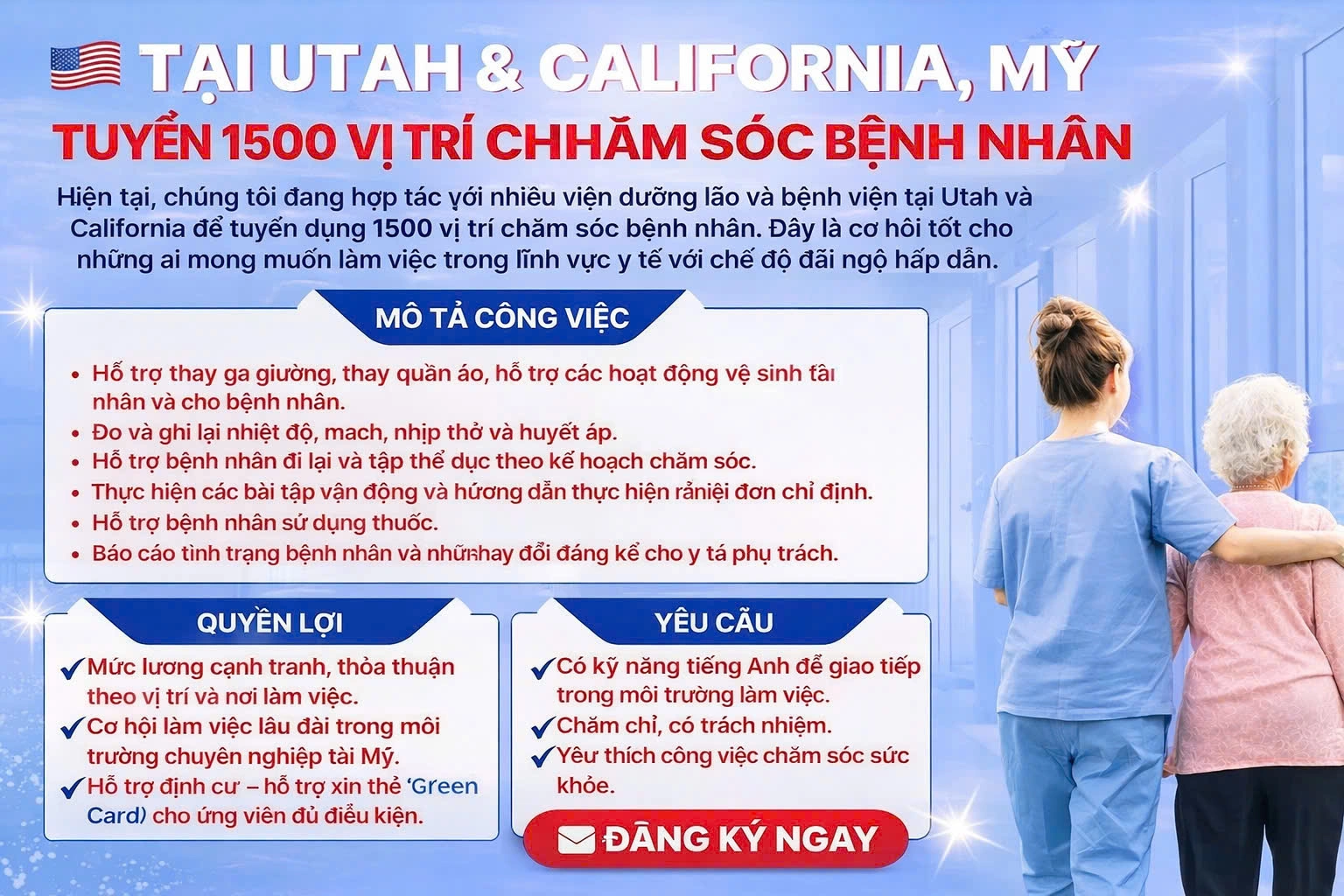 TUYỂN DỤNG 1.500 VỊ TRÍ CHĂM SÓC BỆNH NHÂN TẠI MỸ (EB-3)