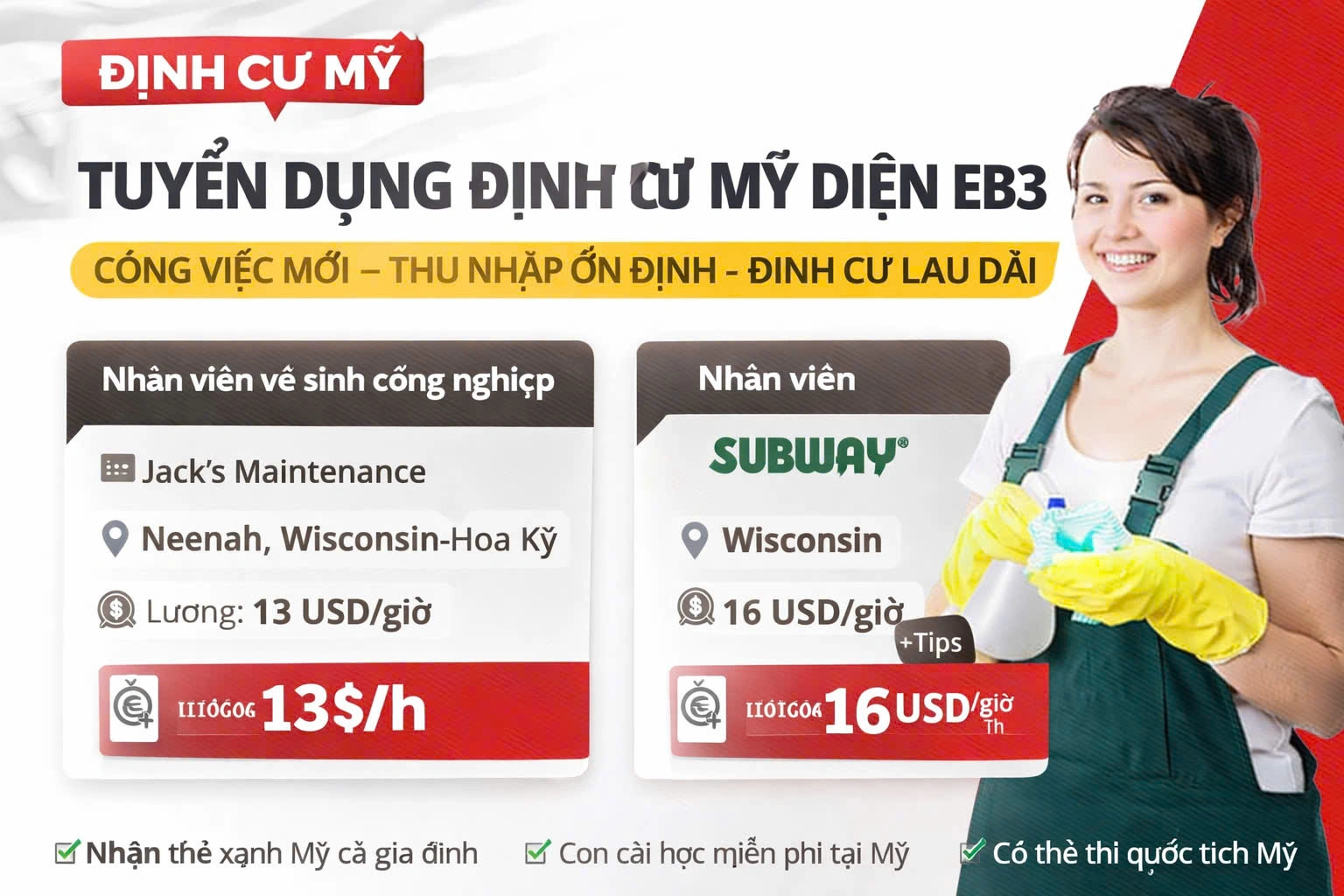 TUYỂN DỤNG ĐỊNH CƯ MỸ DIỆN EB3  CÔNG VIỆC MỚI – THU NHẬP ỔN ĐỊNH – ĐỊNH CƯ LÂU DÀI