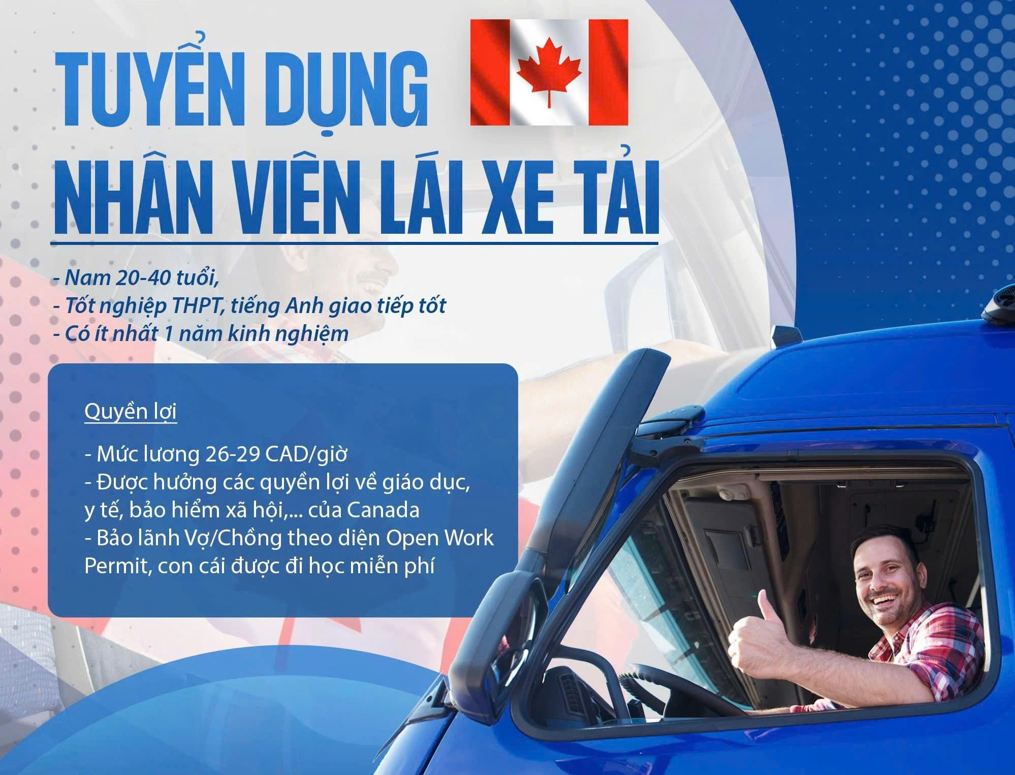 TUYỂN DỤNG NHÂN VIÊN LÁI XE TẢI – CANADA  Cơ hội làm việc & định cư tại Canada với thu nhập hấp dẫn