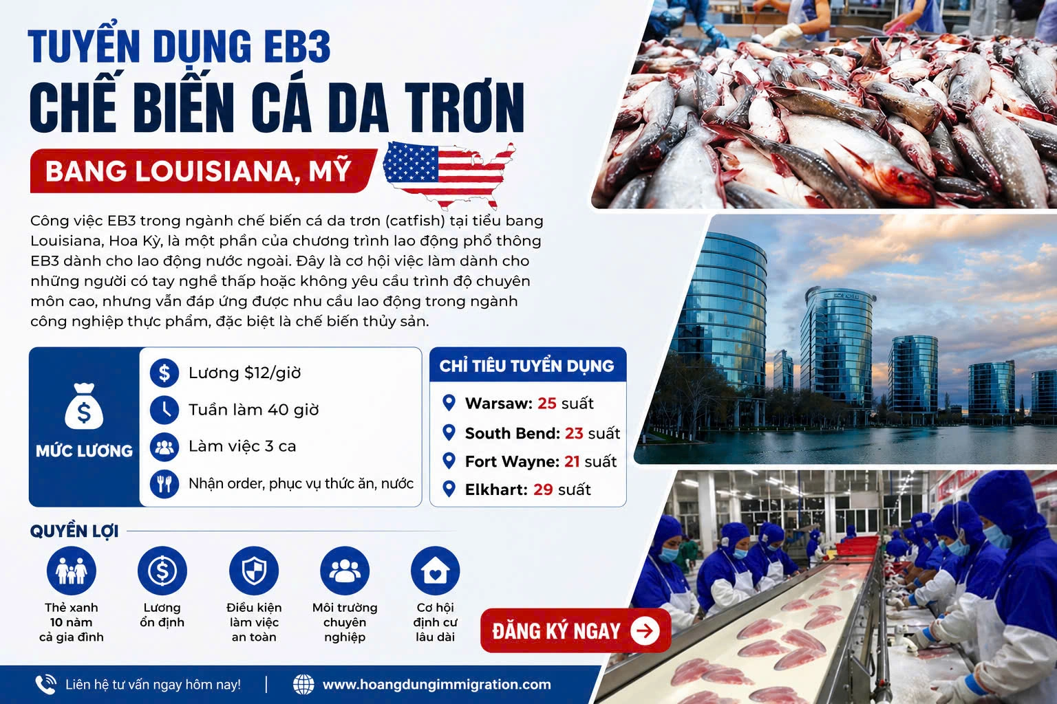 TUYỂN DỤNG EB3 – CHẾ BIẾN CÁ DA TRƠN TẠI MỸ -  Cơ hội làm việc & định cư tại bang Louisiana, Hoa Kỳ