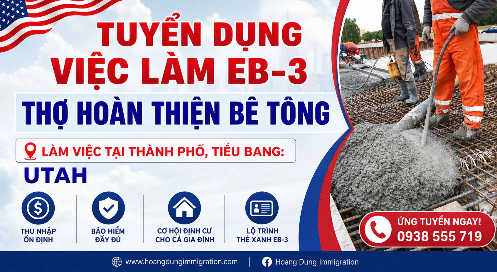TUYỂN DỤNG VIỆC LÀM EB-3  - THỢ HOÀN THIỆN BÊ TÔNG – LÀM VIỆC TẠI UTAH, HOA KỲ
