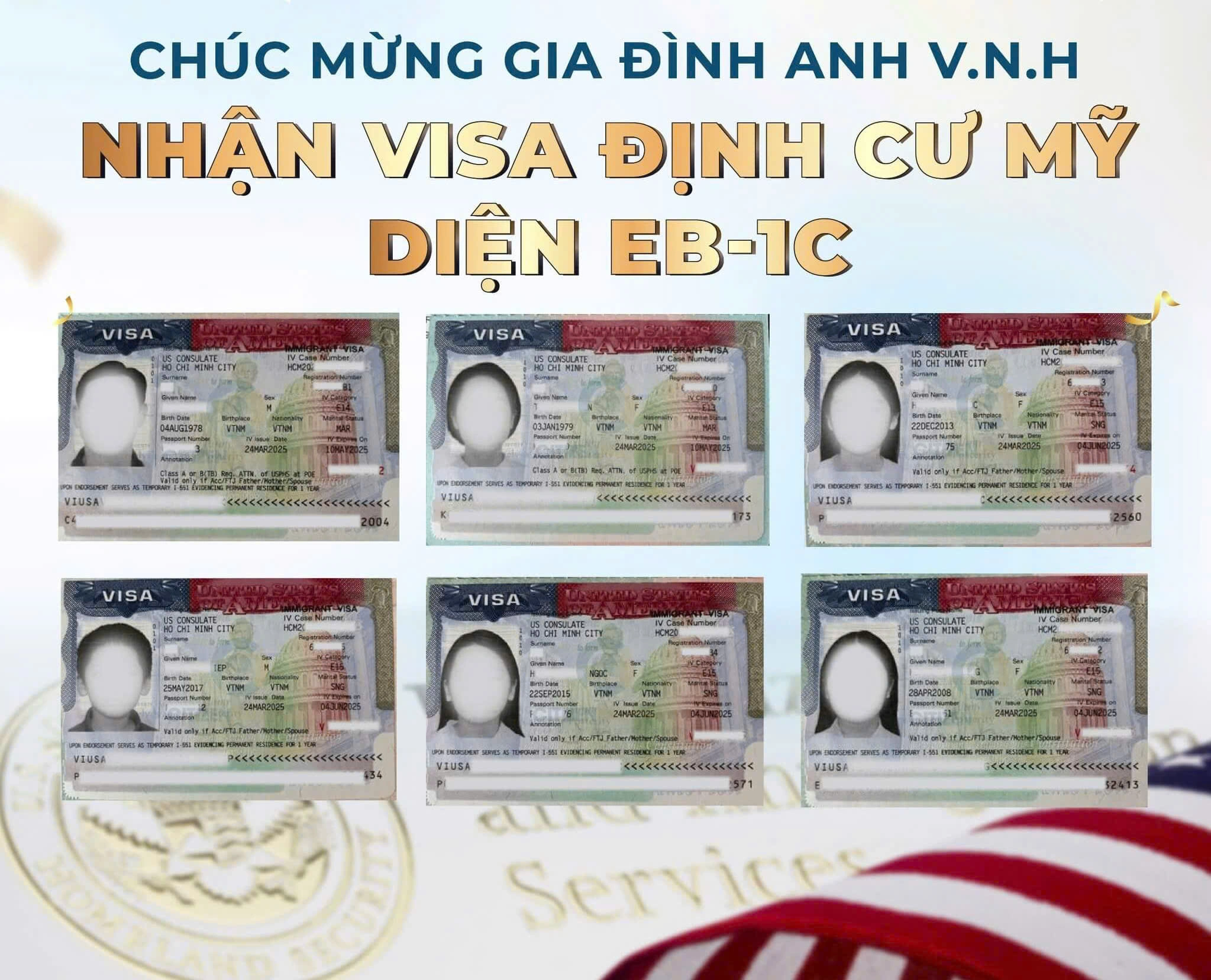 CHÚC MỪNG GIA ĐÌNH ANH V.N.H NHẬN VISA ĐỊNH CƯ MỸ DIỆN EB-1C