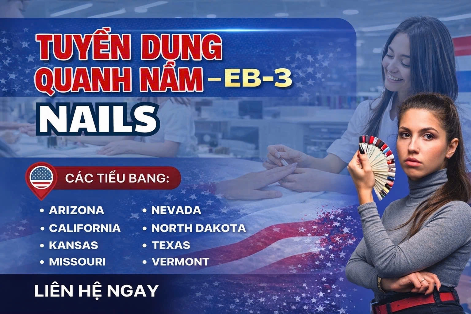 TUYỂN DỤNG LAO ĐỘNG ĐỊNH CƯ MỸ EB-3  - NAILS – CAREGIVERS – SEWING (TUYỂN QUANH NĂM)