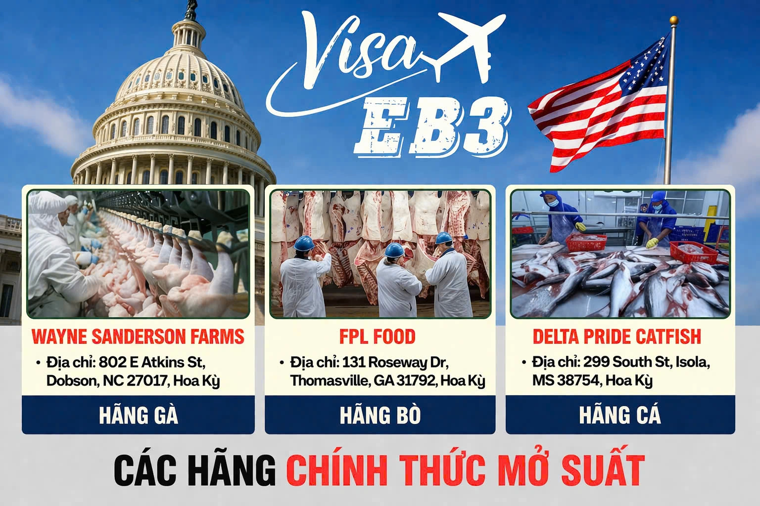 3 HÃNG LỚN CHÍNH THỨC MỞ SUẤT EB-3 THÁNG 04/2026  - Cơ hội định cư Mỹ diện lao động phổ thông