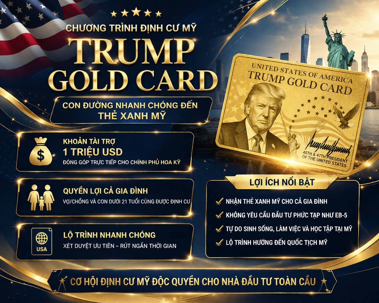 Trump Gold Card là gì? Cập nhật chương trình định cư Mỹ diện “Gold Card”